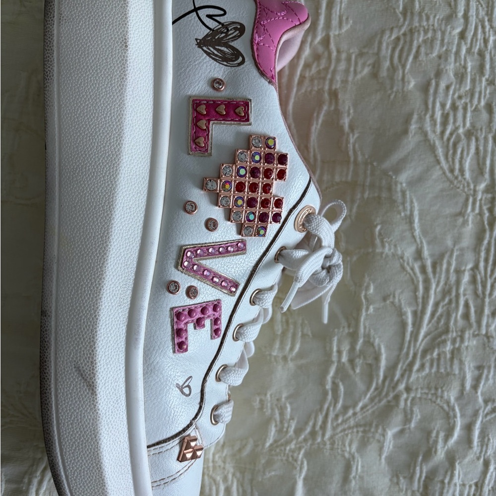 Aldo White and Pink Embellished Sneakers